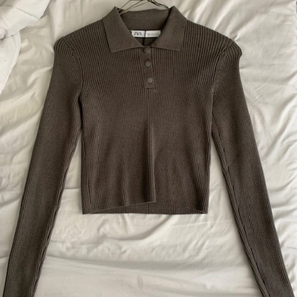Zara Cropped Sweater Button-up Top